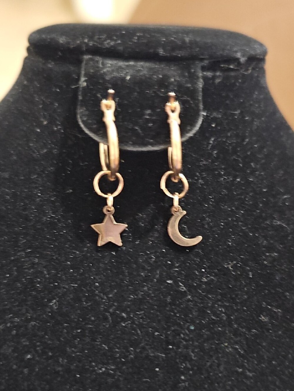 Stainless Steel Star Moon Asymmetrical Dangle Drop Hoop Earrings